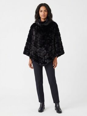 J. McLaughlin Faux Fur Chevron Cape Poncho Wrap Black XS/S